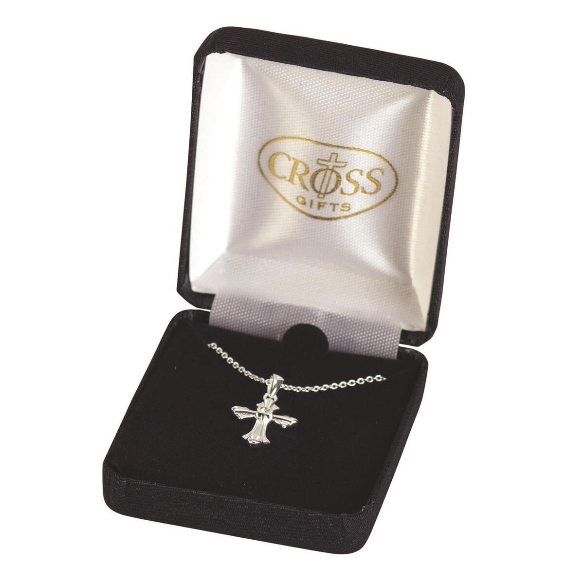 73-4836P Silver Plated Flare Cross with Crystal Necklace