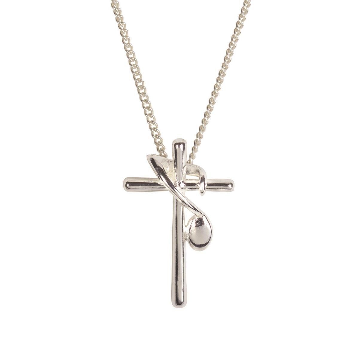 73-4693P Silver plated Cross with Musical Note on 18&quot; silver plated chain