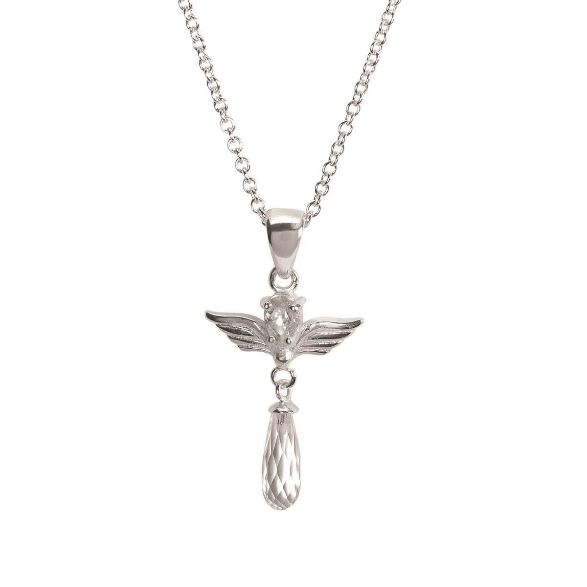73-4695P Silver Plated Angel w/CZ Head and Crystal Teardrop on 18&quot; silver plated chain