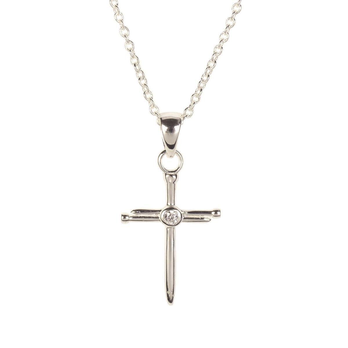 73-4692P NAIL CROSS/CZ SILVER PLATE 18&quot; CHAIN