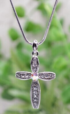 Cross Clear/Ab Pendant Necklace - Eden Merry Necklace