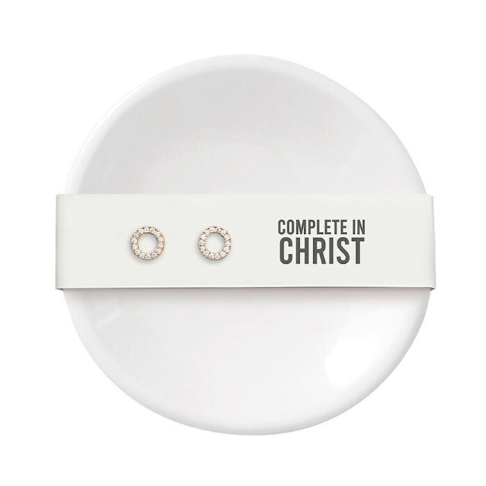 Ring Dish and Earrings- Complete in Christ- Circles/ White