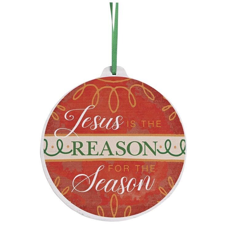 CHOW-1040-Ornament Wooden Jesus Is The Reason Red