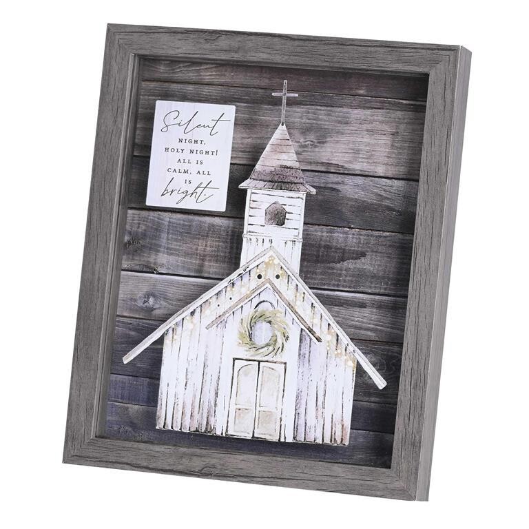 CHFRMWDGRY-810-3-Framed Wall Art Church Silent Night 8x10