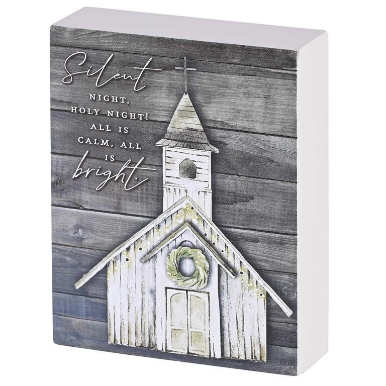 CHTPLK34-323-Tabletop Plaque Church Silent Night 3x4