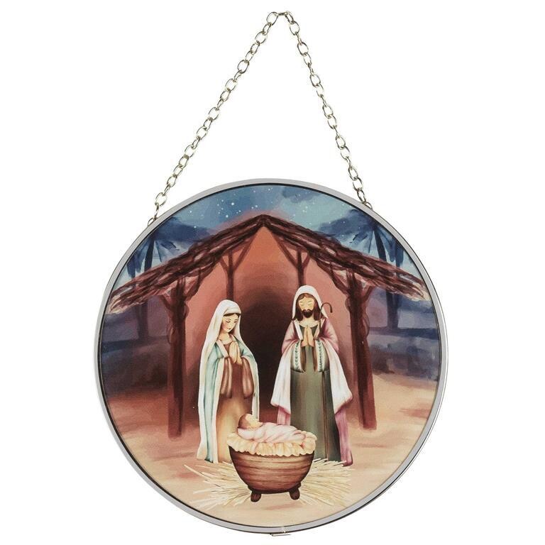 CHSUNCG-8-SUN CATCHER HOLY FAMILY IN CRECHE 6&quot;