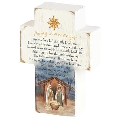 CHTPLKC34-7-TABLETOP CROSS AWAY IN A MANGER