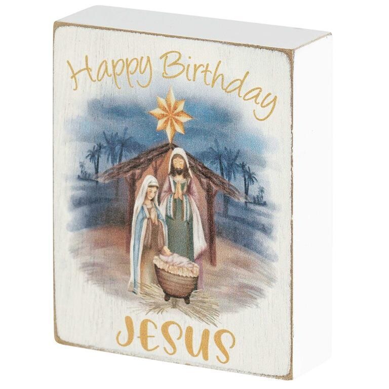CHTPLK34-217-TABLETOP PLAQUE HAPPY BIRTHDAY JESUS