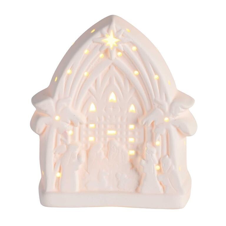 CHFIGP-1013-Nativity LED LightUp Arch Porcelain 4.5H