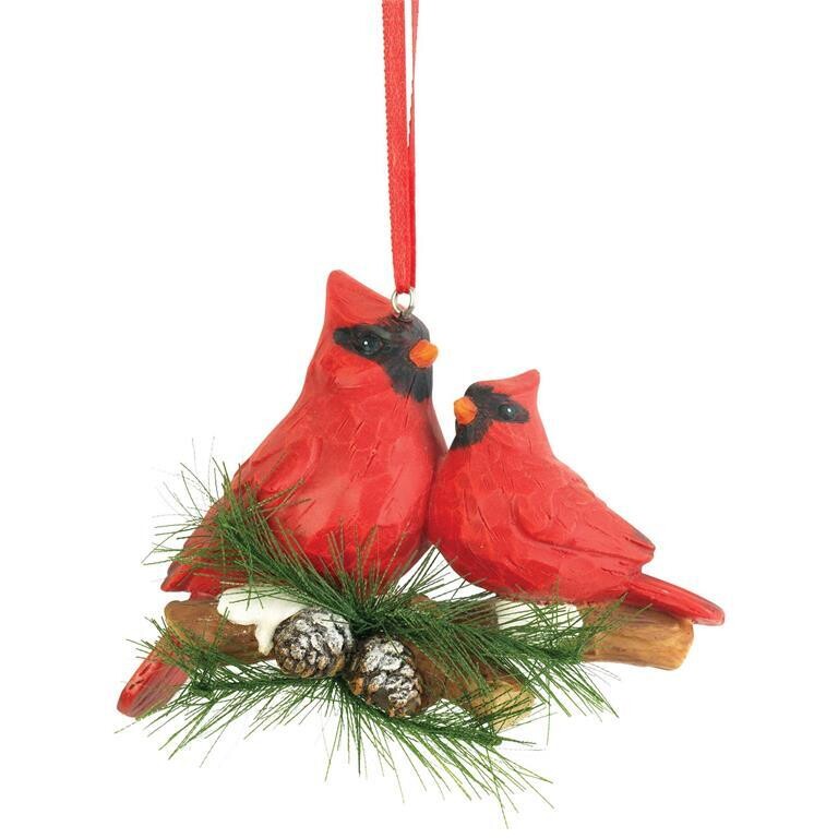 CHOR-707-RED BIRDS ON BRANCH ORNAMENT 3.125&quot;H