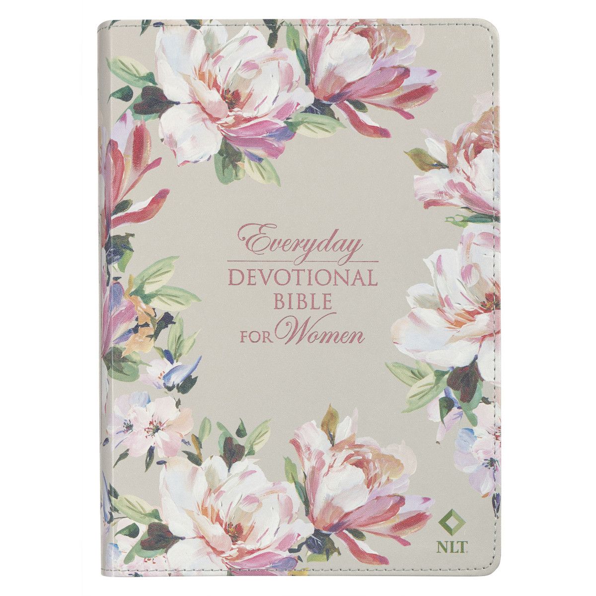 DVB006-Pearlized Gray Floral Faux Leather NLT Everyday Devotional Bible for Women