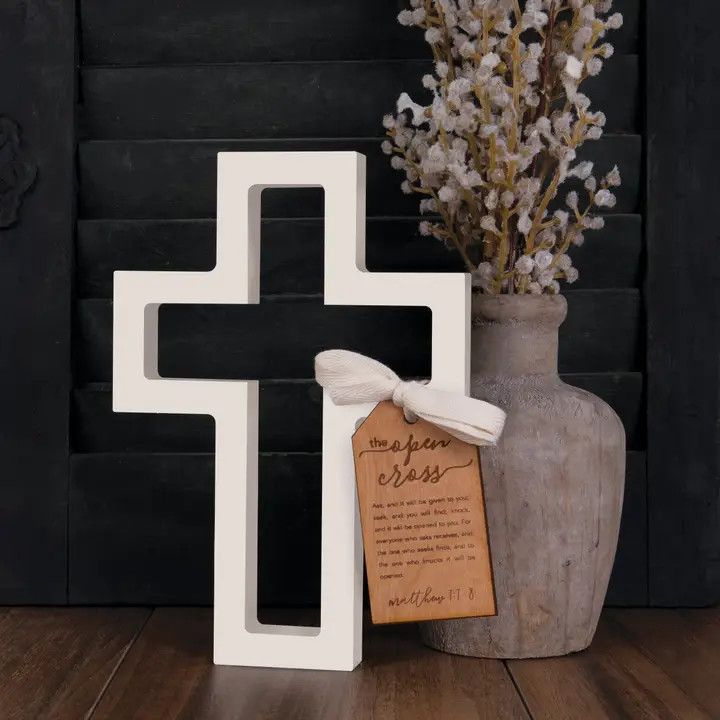 CRO0270-Open Cross Tabletop Cross (White)