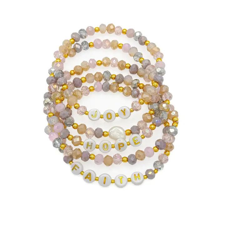 Friendship Crystal and Word Beaded Bracelet Faith Hope Joy-Alegria Accessories