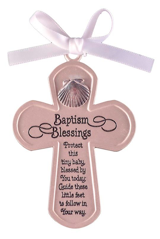 SE BAPTISM BLESSINGS 3&quot; MESS CRIB CROSS W/SHELL &amp; WHITE RIB