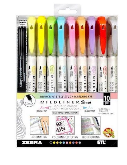 Midliner Brush Double Ended plus Fine tip note pen 10 pc Inductive Bible Study Marking Kit
