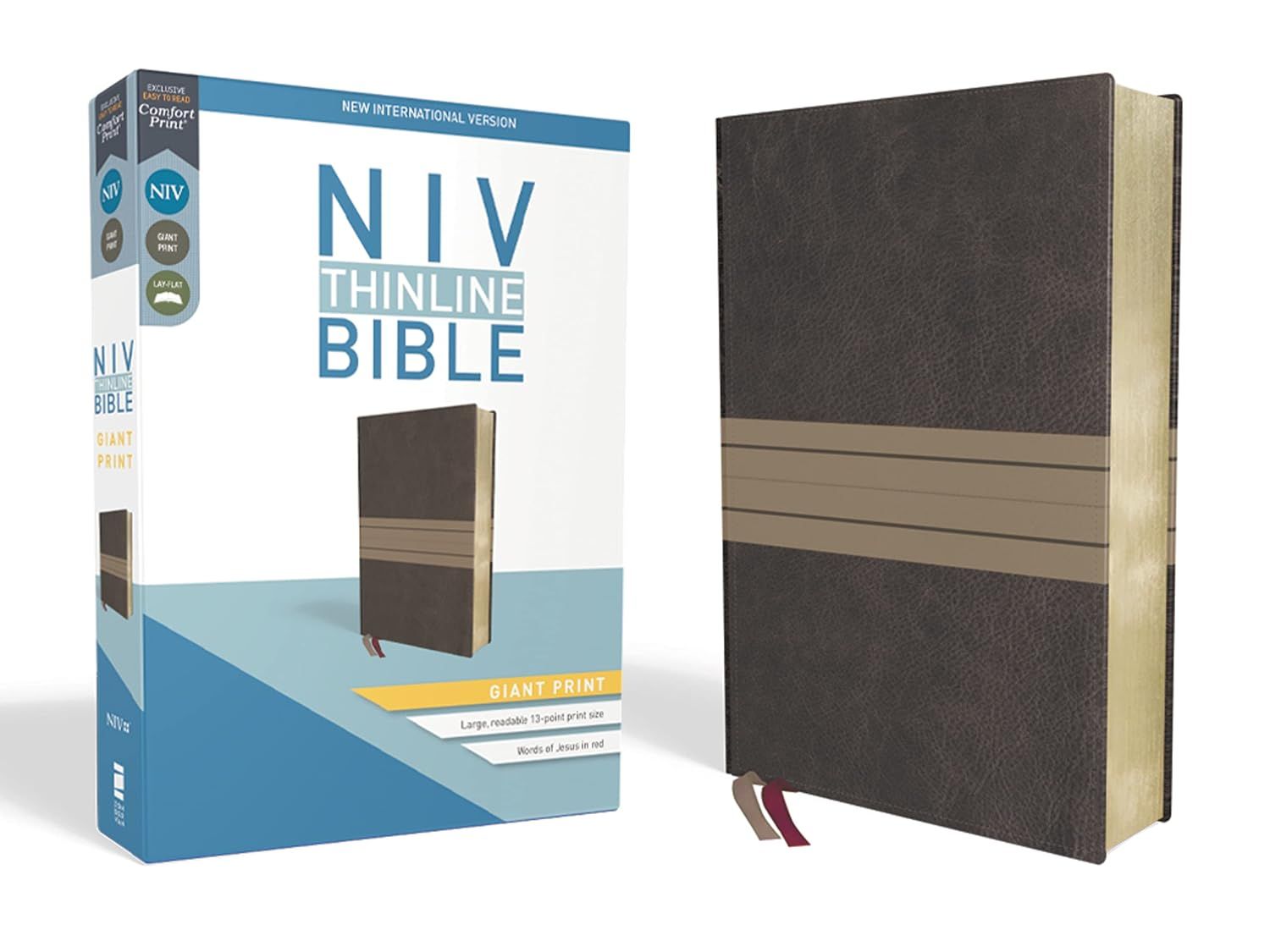 NIV, Thinline Bible, Giant Print, Leathersoft, Brown/Tan, Red Letter Edition, Comfort Print