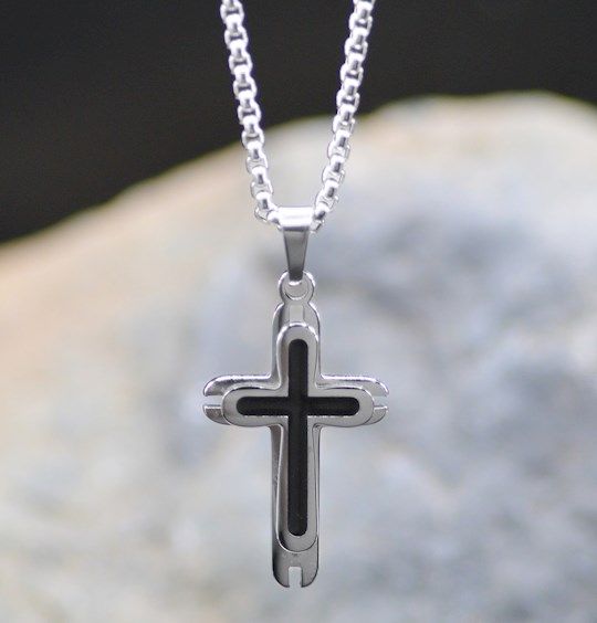 Silver/Black Cross Necklace- Eden Merry