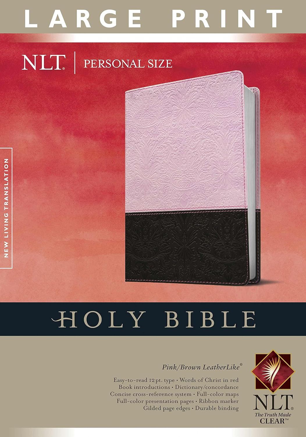 NLT Personal Size Large Print Bible-Pink/Brown TuTone Indexed