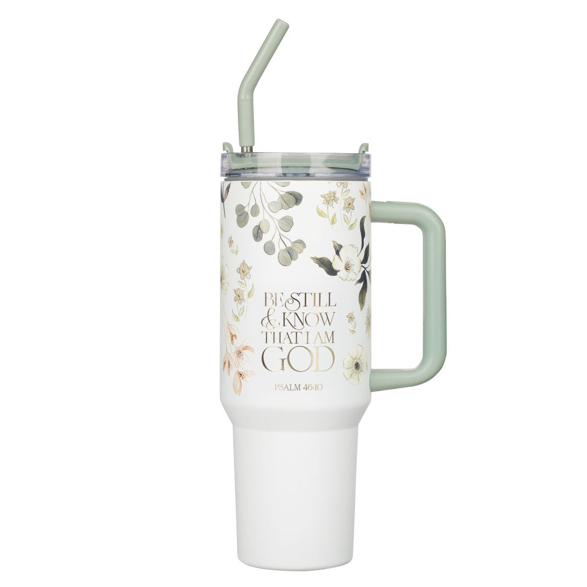 Be Still Teal Meadow Stainless Steel Tumbler W/ Straw