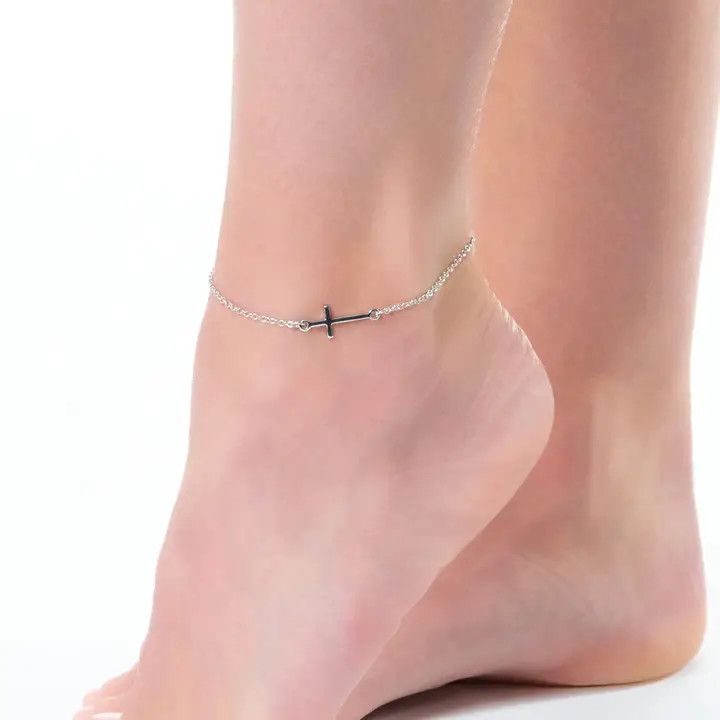 Alexis Silver Cross Charm Anklet Beach Jewelry