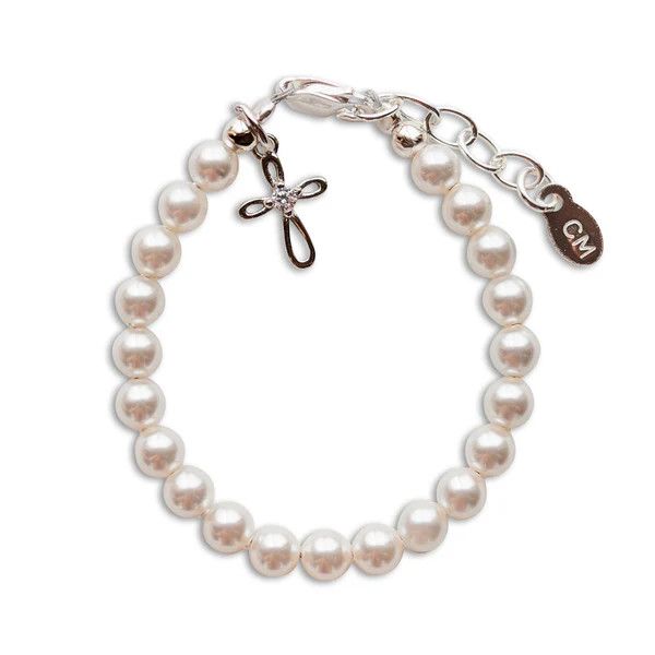 Girls Silver Pearl Baptism Bracelet - Lacey (MED 1-5 years)