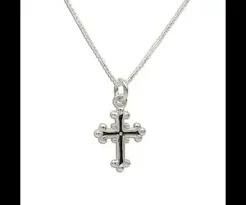 Girls Sterling Silver Scrolled Cross Necklace for Communion - 14 inch