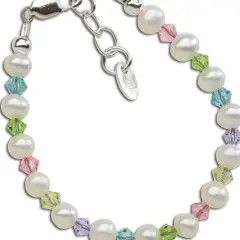 Sterling Silver Multi Crystal Pearl Baby &amp; Kids Bracelet - Daniela(LG)  6-12 Years