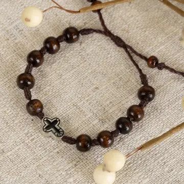 Jordan Unisex Adjustable Beaded Cross Bracelet - Toffee