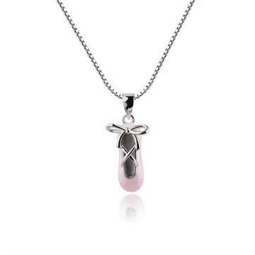 Girls Silver Pink Ballet Slipper Dance Nutcracker Necklace 14&quot;