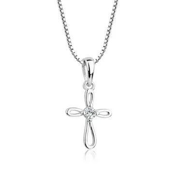 BCN Cross Infinity 14&quot; Sterling Silver Necklace Clear