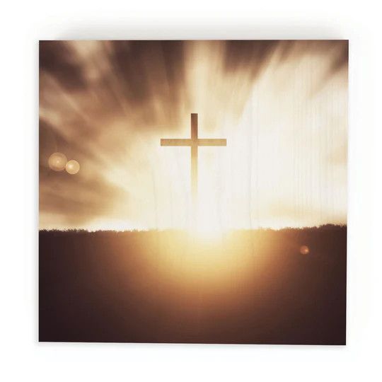 Sunset Cross Wood Block  5.5&quot;W x 5.5&quot;H x 1&quot;D