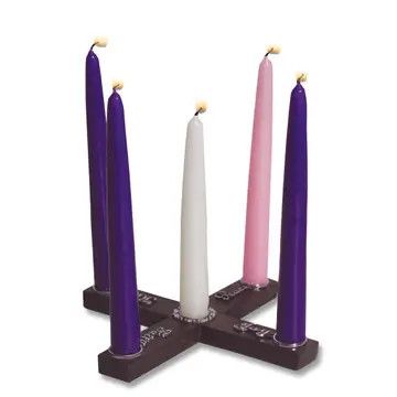 JOY PEACE FAITH HOPE WOOD CROSS ADVENT WREATH BOXED