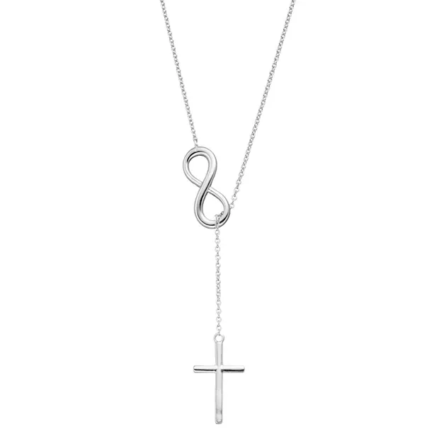 ch5554-Sterling Silver Plated Infinity Cross Lariat Necklace