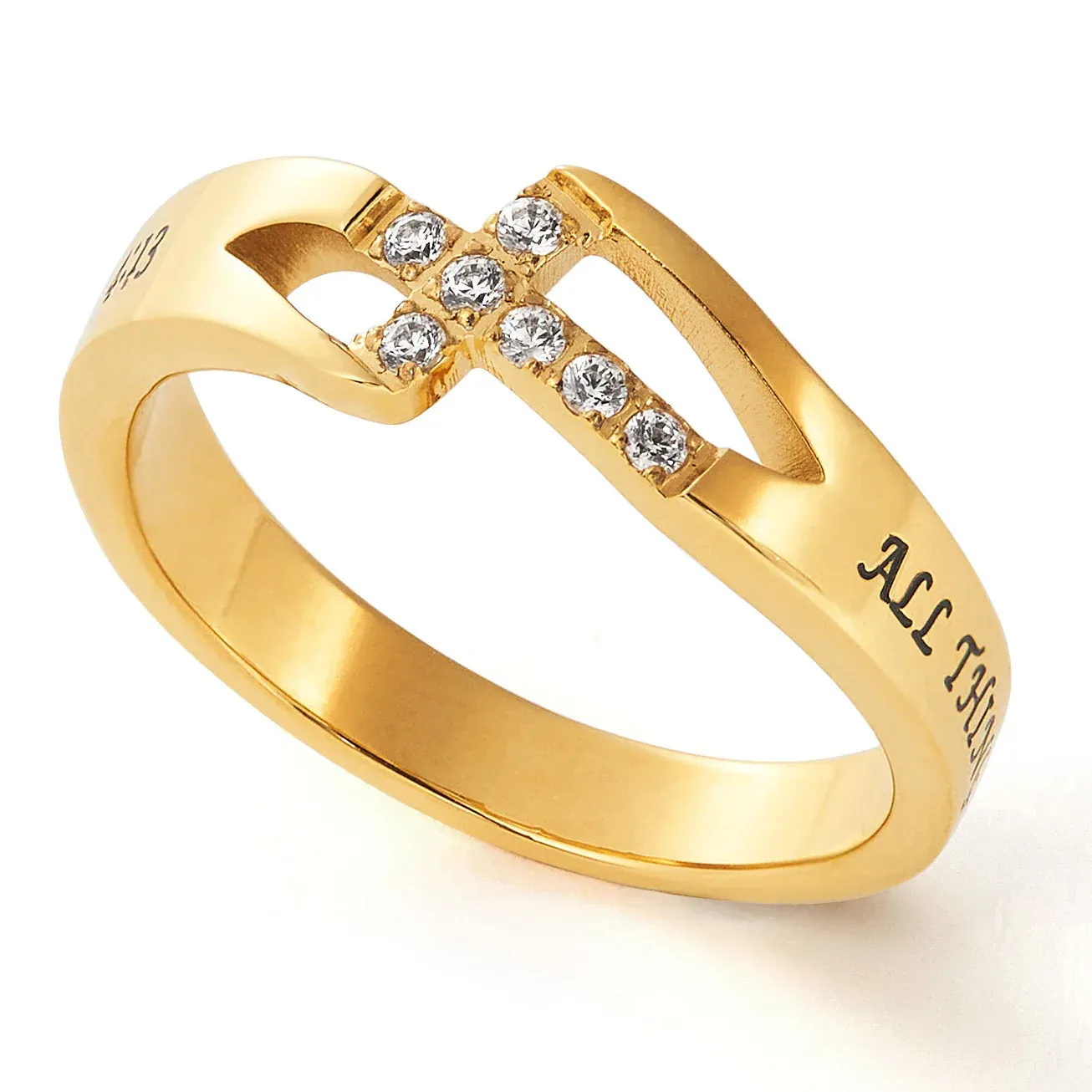 WV AU CMS 9 GOLD WAVE RING CHRIST MY STRENGTH