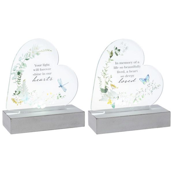 LED Light Up Heart Bereavement Message Tabletop Figurines