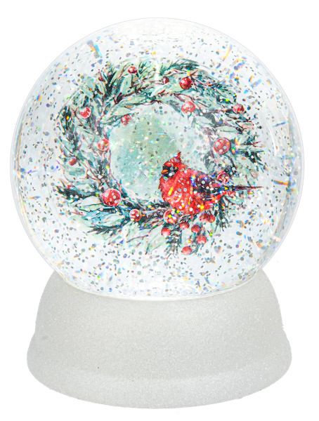 LED Light Up Cardinal in Wreath Shimmer Globe