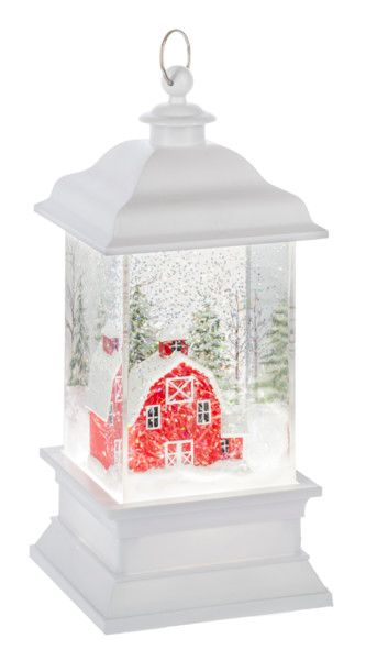 LED Light Up Shimmer Barn Scene Lantern. - 4 1/8&quot; W. x 4 1/8&quot; D. x 9 1/2&quot; H.
