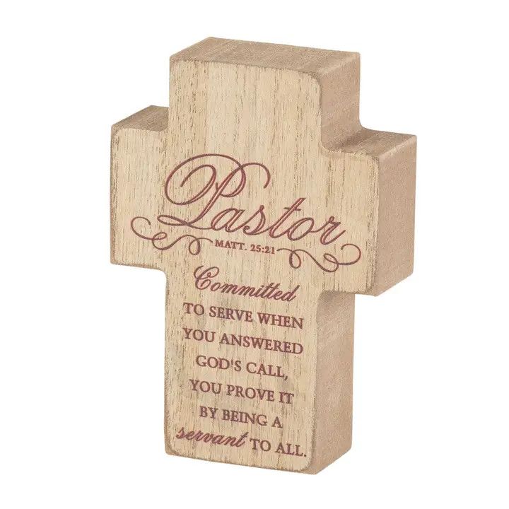 Tabletop Plaque Cross A Pastor Devoted 2.75x4