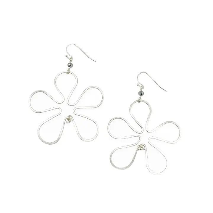 Hibiscus Silver Flower Earrings - Alegria