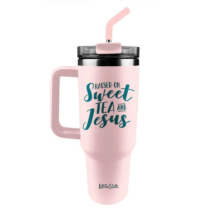 40 oz. Dual Wall Stainless Steel Mug with Straw - Raised on Sweet Tea