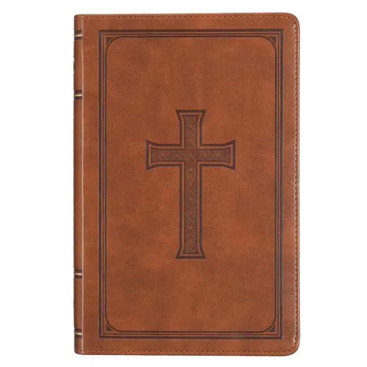 KJV Deluxe Gift Bible-Tan Cross Faux Leather