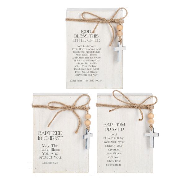 Baptism Message Block with Beaded Cross