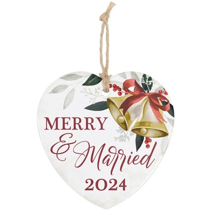 Ornament-Stoneware Heart-Merry &amp; Married