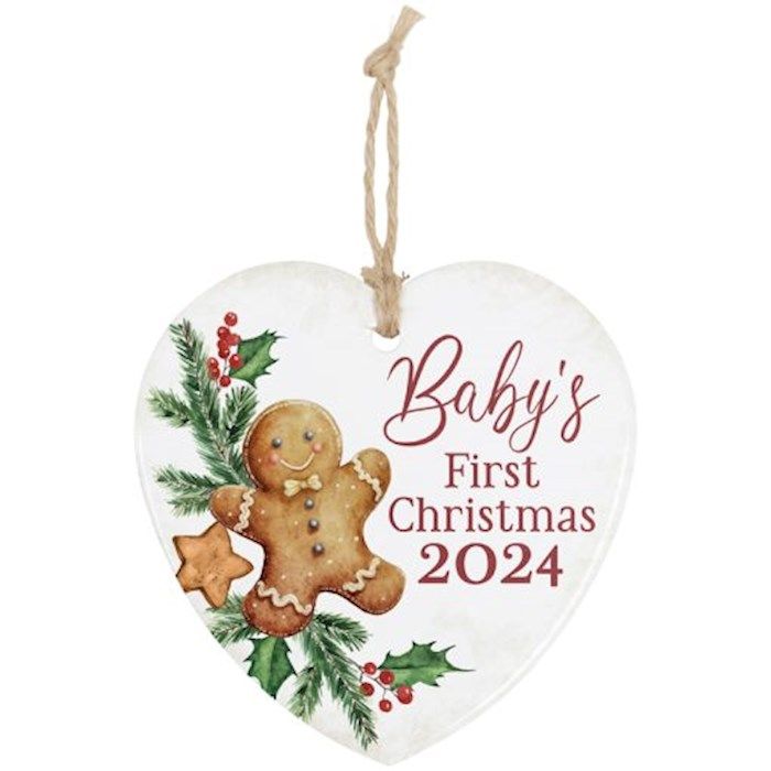Ornament-Stoneware Heart-Baby&#39;s First Christmas