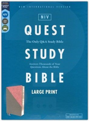 Niv, Quest Study Bible, Large Print, Leathersoft, Gray/Pink, Comfort Print: The Only Q and A Study Bible