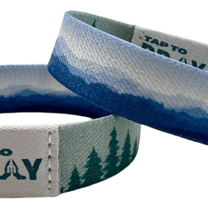 Tap To Pray Wristbands - Tap W/Phone For Daily Verse/Prayer - Blue Mountains and Green Forests - Large