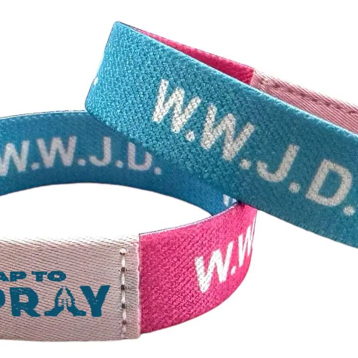Tap To Pray Wristbands - Tap W/Phone For Daily Verse/Prayer - WWJD Pink/Blue - Small