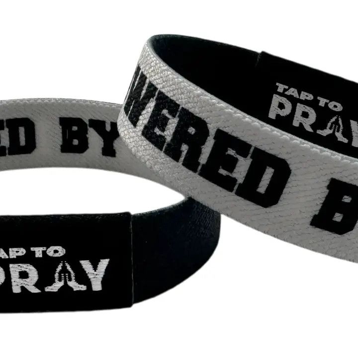 Tap To Pray Wristbands - Tap W/Phone For Daily Verse/Prayer - Jesus is Lord/Powered by Faith -  Medium