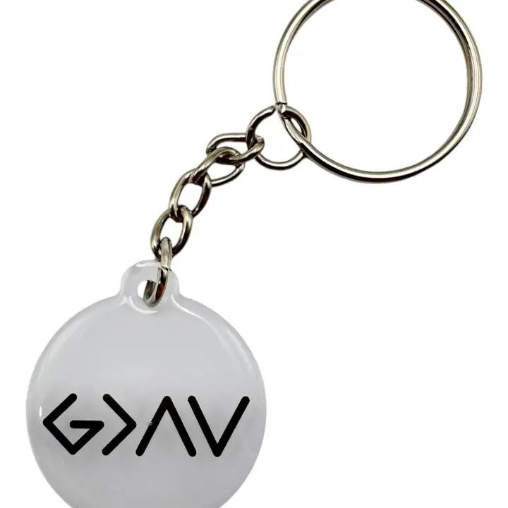 Tap To Pray - Prayer Tag Keychains - White + God is Greater
