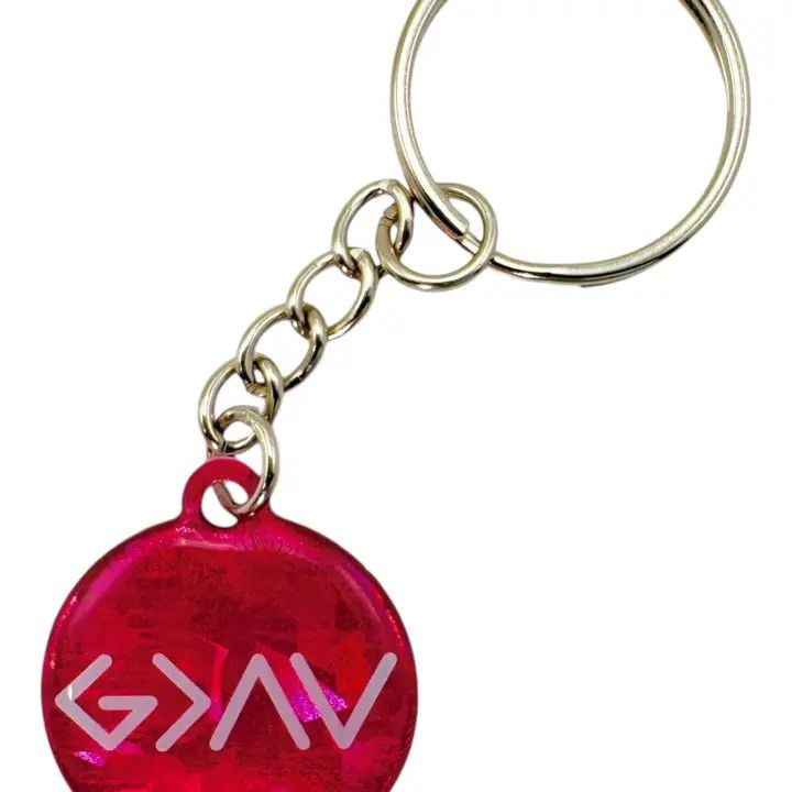 Tap To Pray - Prayer Tag Keychains - Pink Crystal + God is Greater